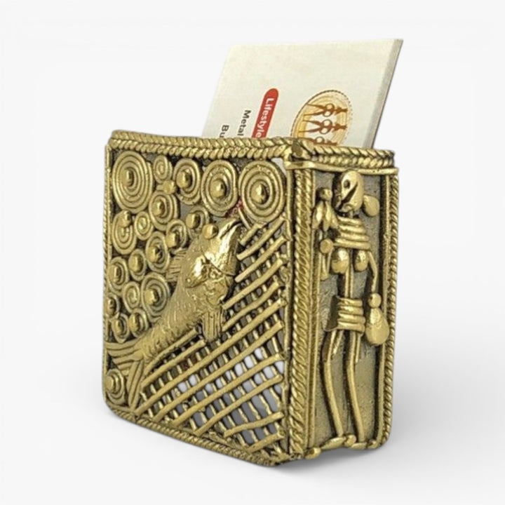 Handcrafted brass desk organizer side angle view