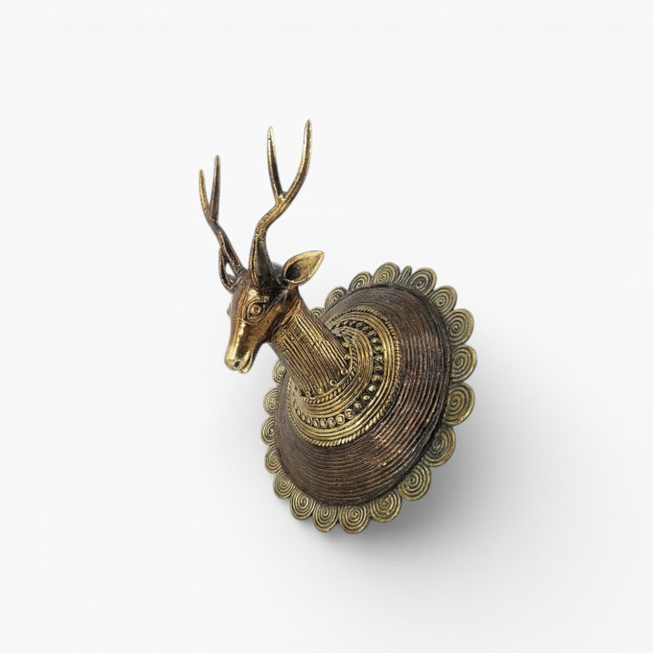 Brass dual-tone deer head wall accent front view on white background