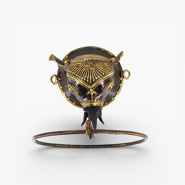 Front top view of handcrafted brass elephant wall hanging