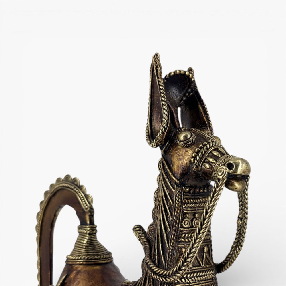 Handmade brass horse figurine traditional Bastar metal art