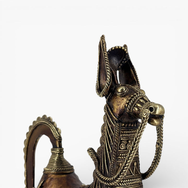 Handmade brass horse figurine traditional Bastar metal art