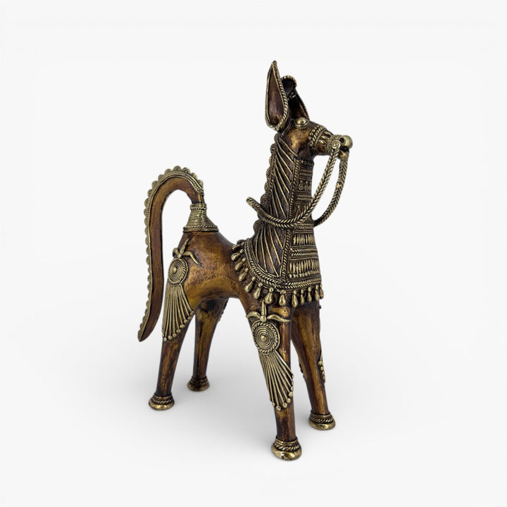  Handcrafted brass horse statue made with Bastar Dokra art metal craft