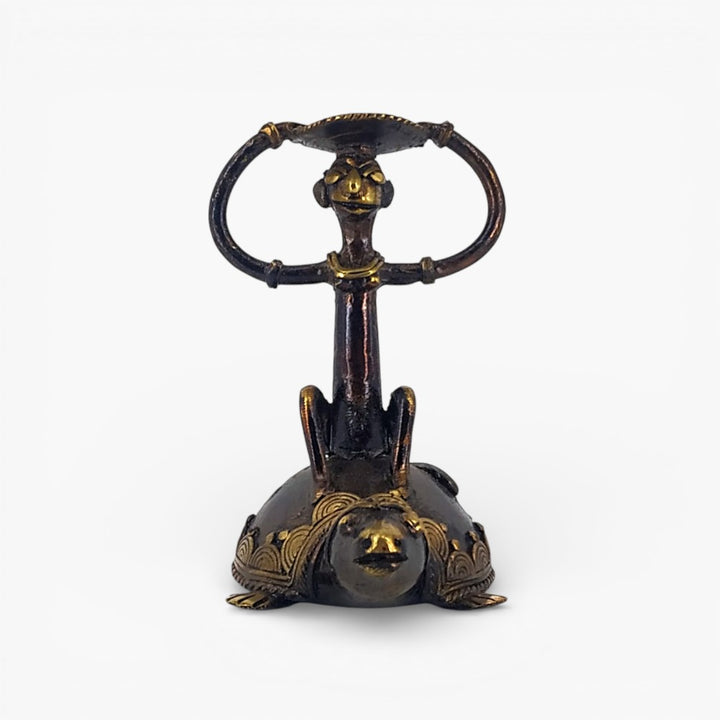 Bronze finish Bastar Dokra art candle stand front view