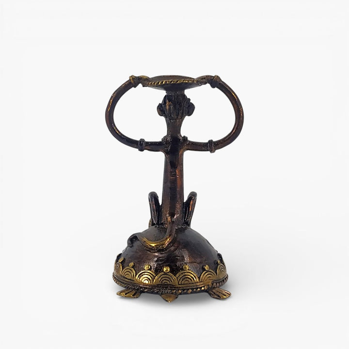 Back view handcrafted Bastar Dokra brass candle holder