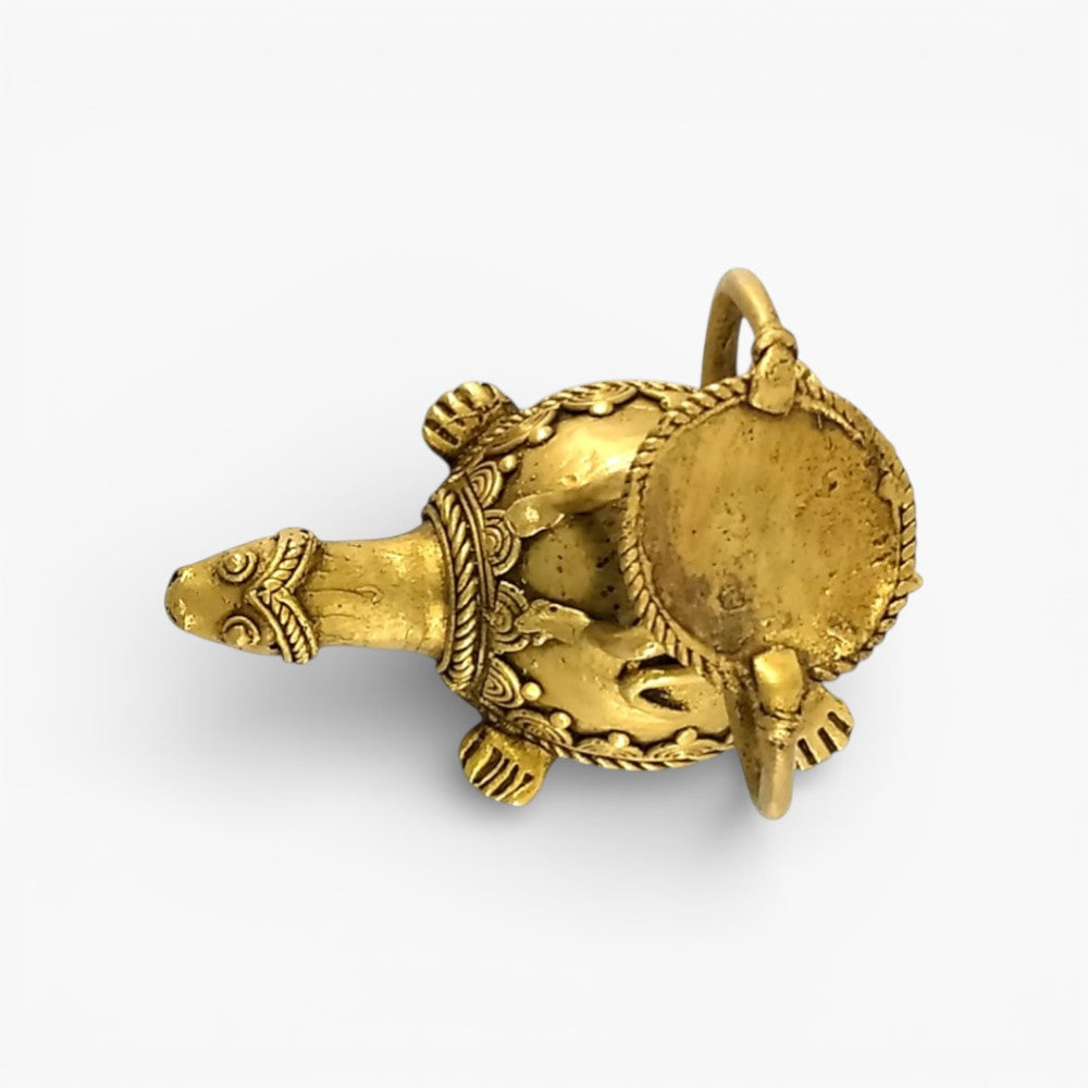 Solid brass monkey turtle candle holder in Bastar Dokra art top view