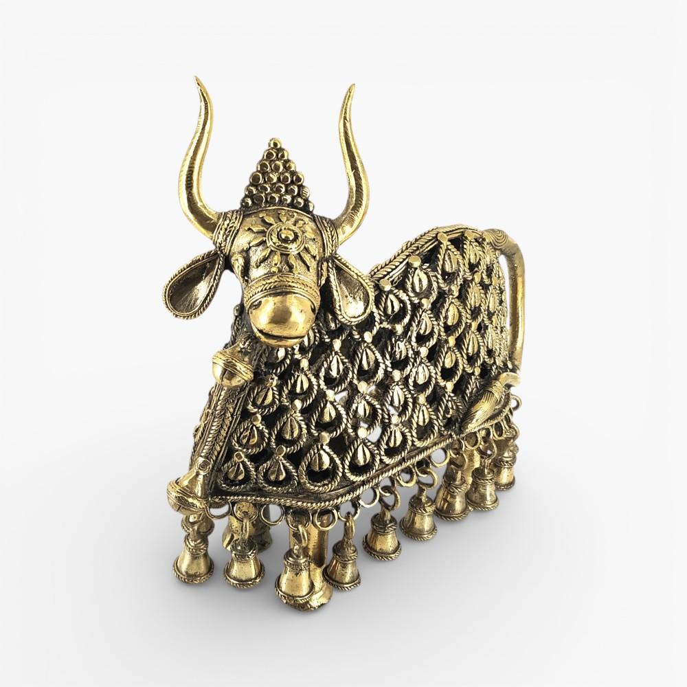 Handcrafted brass Nandi statue front view Bastar Dokra art