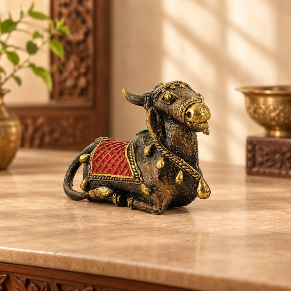 Sacred Calm Nandi Figurine | Bastar Dhokra | Brass