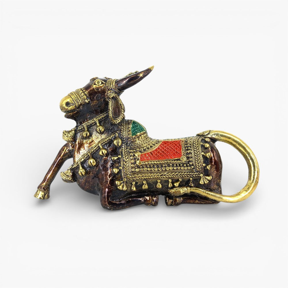 Traditional Bastar Dokra art Nandi sculpture in brass finish