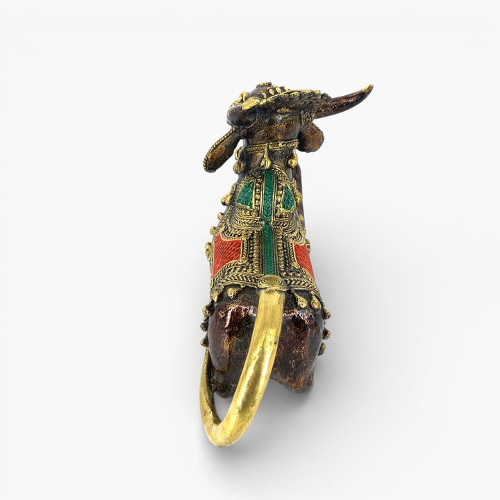 Rear angle of handcrafted brass Nandi decor figurine