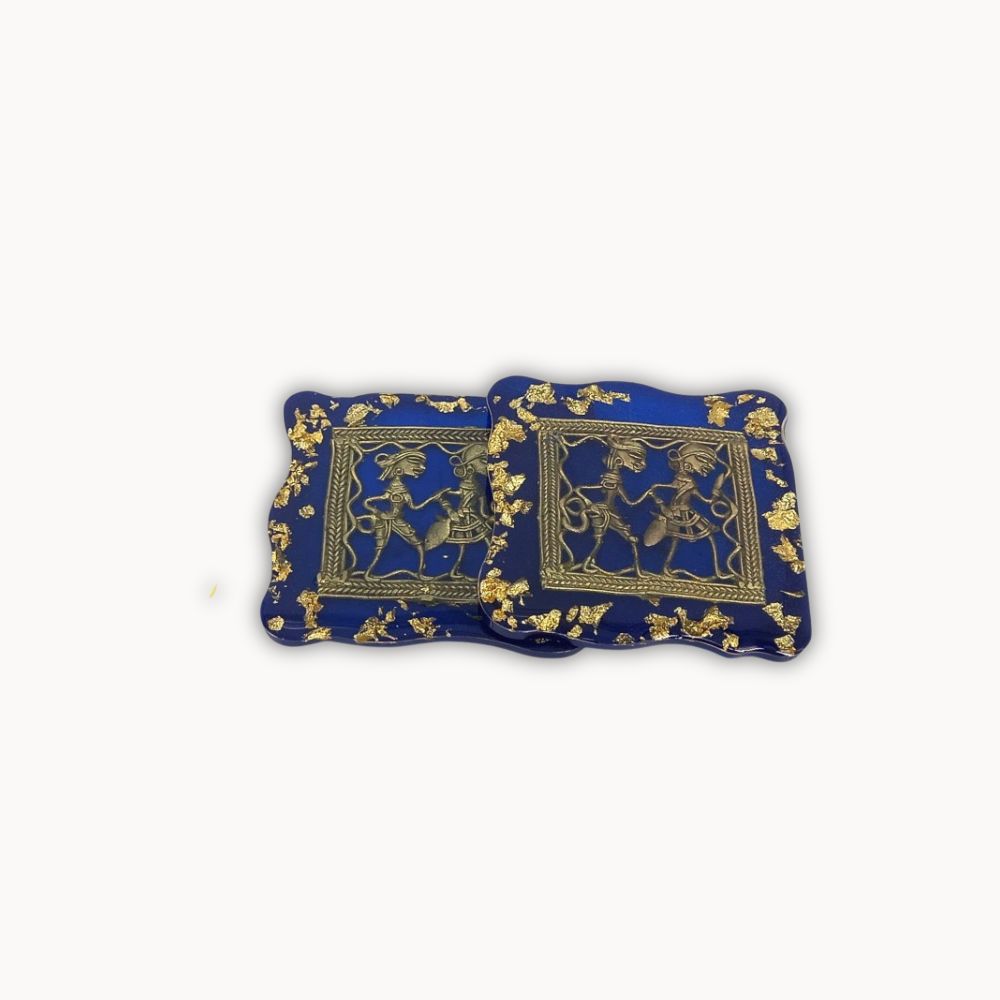 blue translucent resin brass square