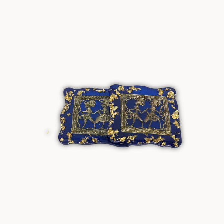 blue translucent resin brass square