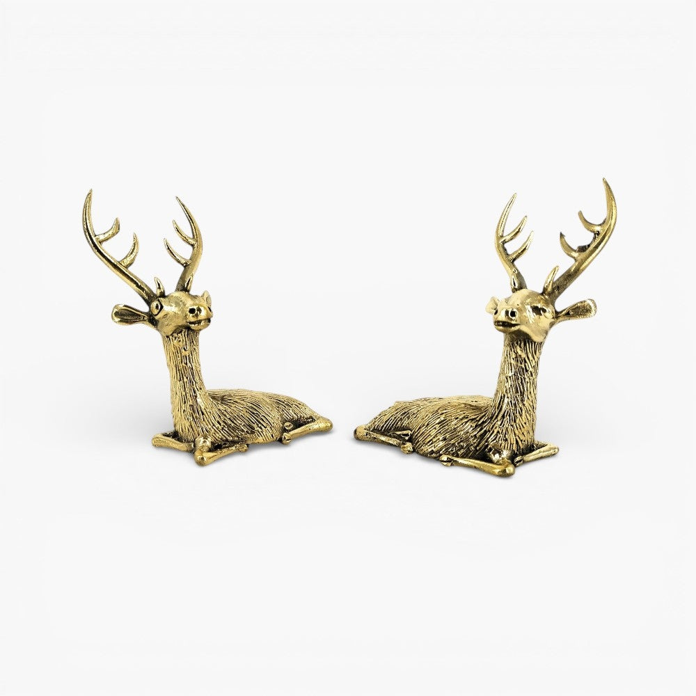 Handcrafted brass deer duo rear view detailing image