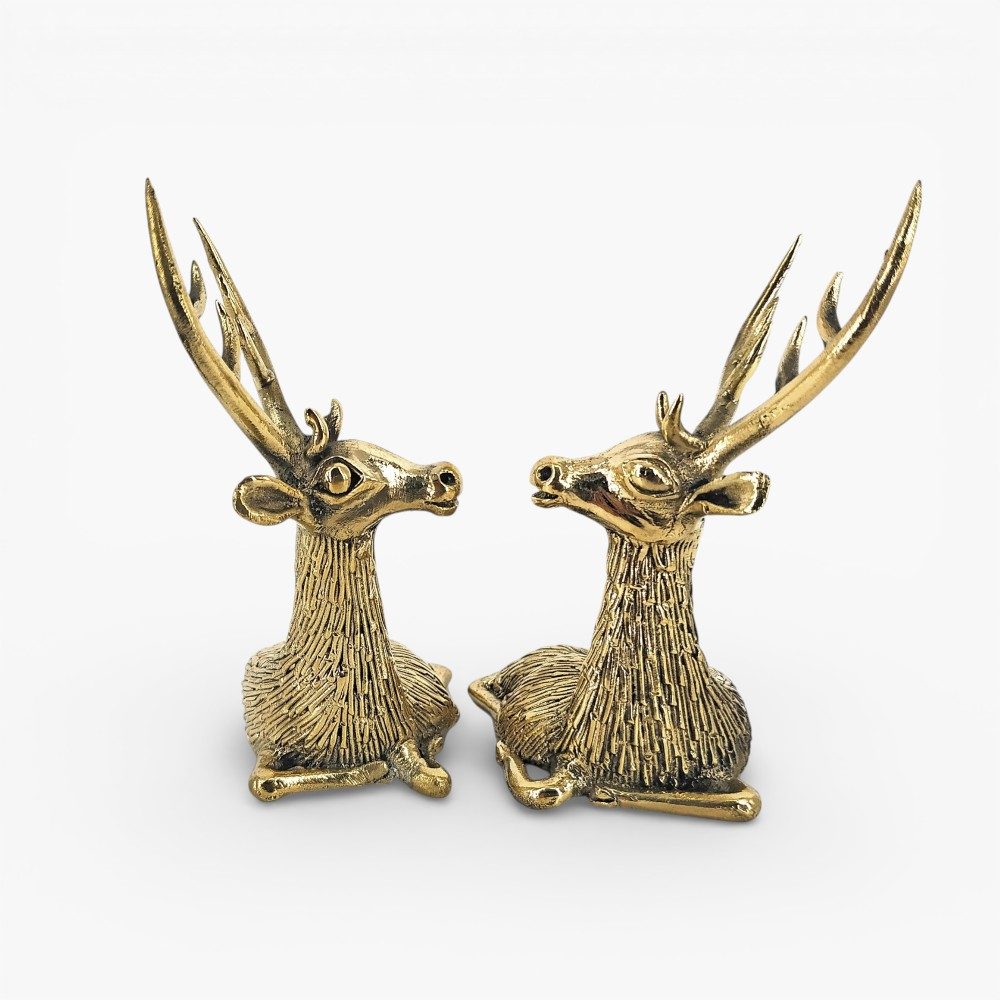 Brass resting deer duo statue for home décor