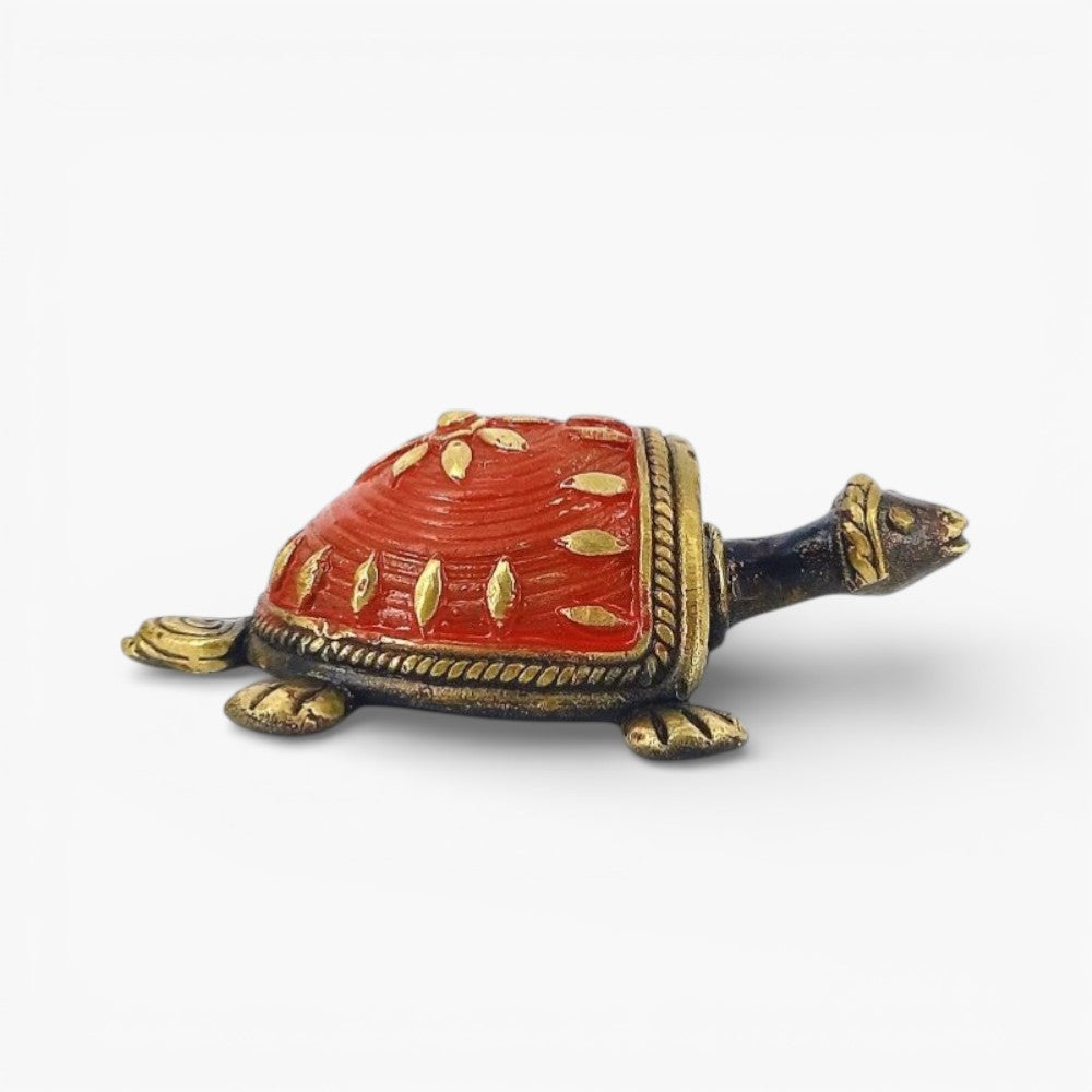 Small brass tortoise décor side view handcrafted metal art