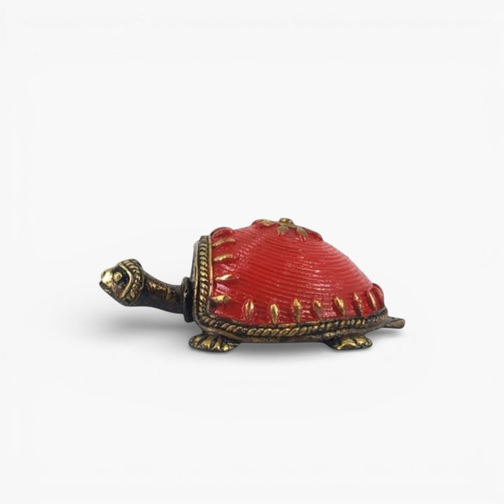 Small brass tortoise décor side view handcrafted metal art