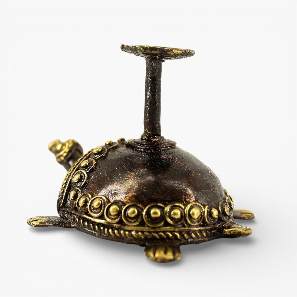 Decorative brass tortoise candle holder for festive décor  back view