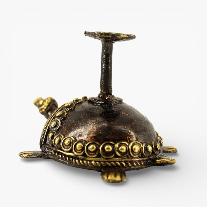 Decorative brass tortoise candle holder for festive décor  back view
