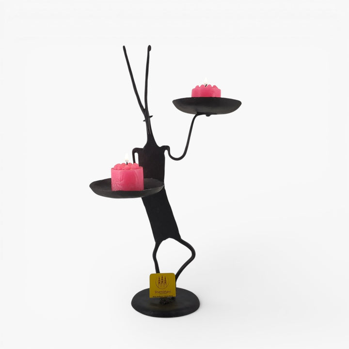 Handcrafted Chhattisgarh Bastar iron craft kangaroo tea light holder tribal metal candle decor