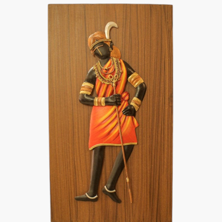 Dancing tribal woman Bastar iron craft wall art displayed on wall showcasing handcrafted wrought iron detailing and ethnic design