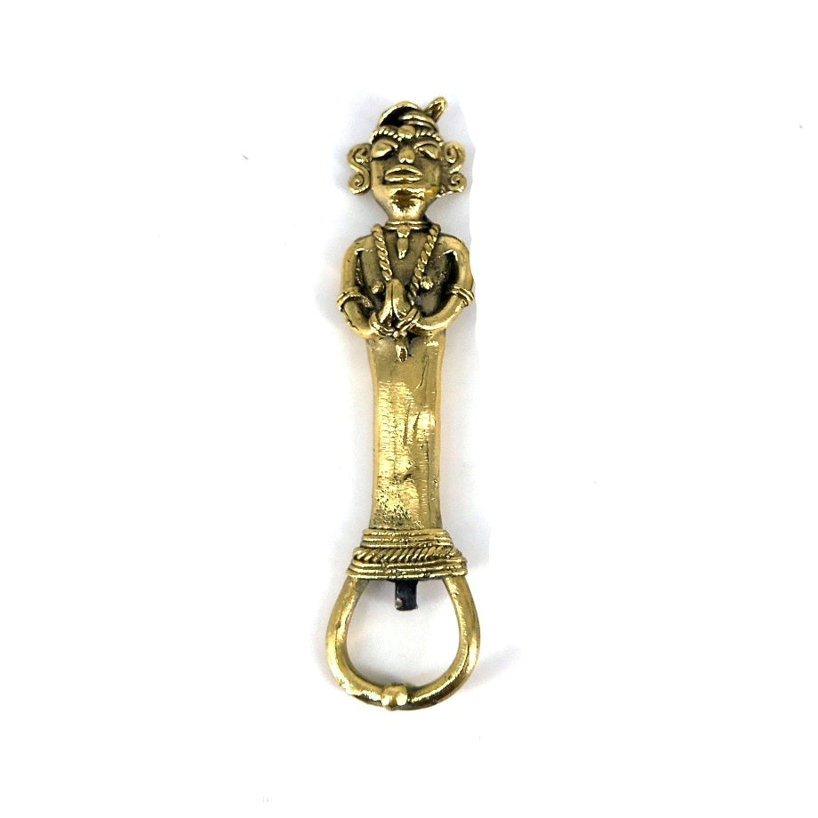 Dhokra art brass human figure bottle opener front view