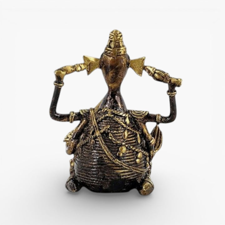 Back view of Dhokra brass Ganesha idol in bronze finish highlighting handwoven texture and traditional bell metal craftsmanship