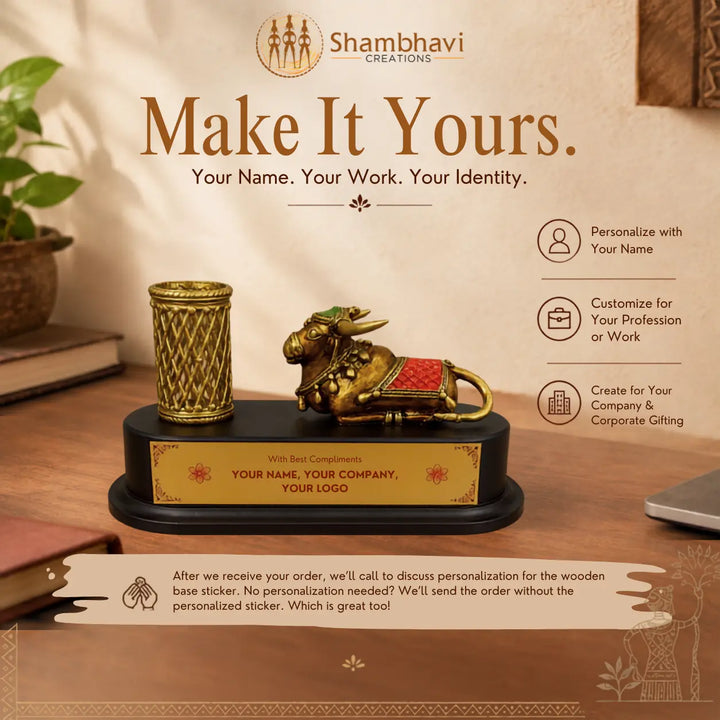 Brass Desk Harmony – Bastar Dokra Art Personalized Pen Holder