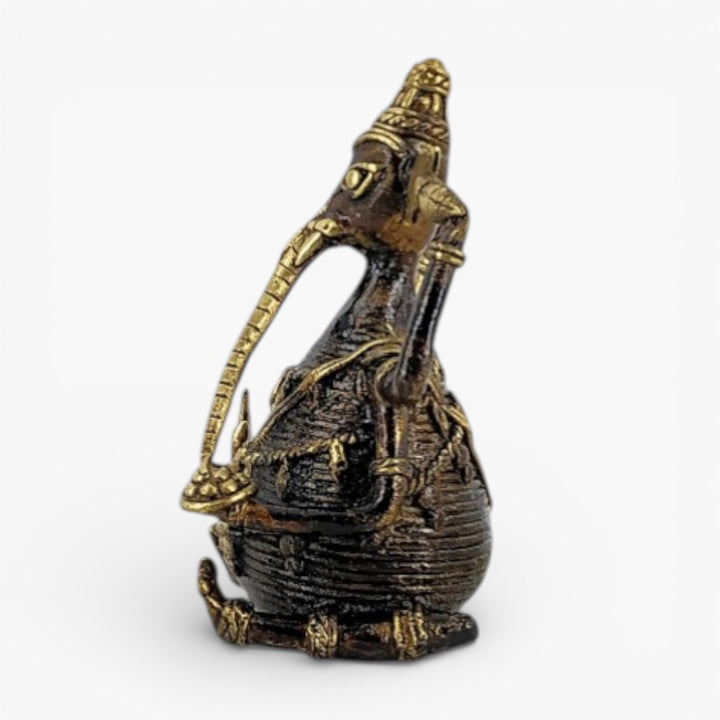 Rear side angle of handcrafted Dhokra brass Ganesha idol showing detailed bell metal work and artisanal finish