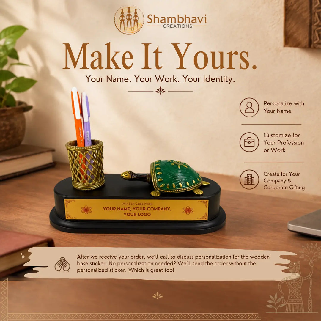 Brass Desk Harmony – Bastar Dokra Art Personalized Pen Holder (Tortoise)