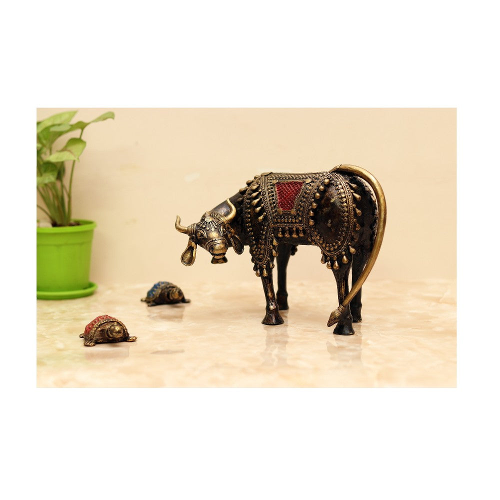 Brass cow decor made with Dokra metal casting