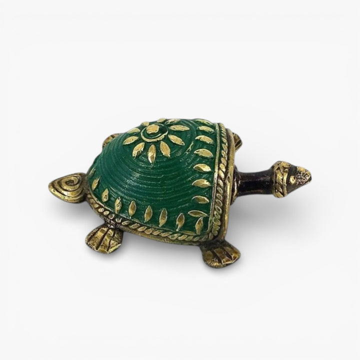 Small brass tortoise décor Bastar Dokra art side angle