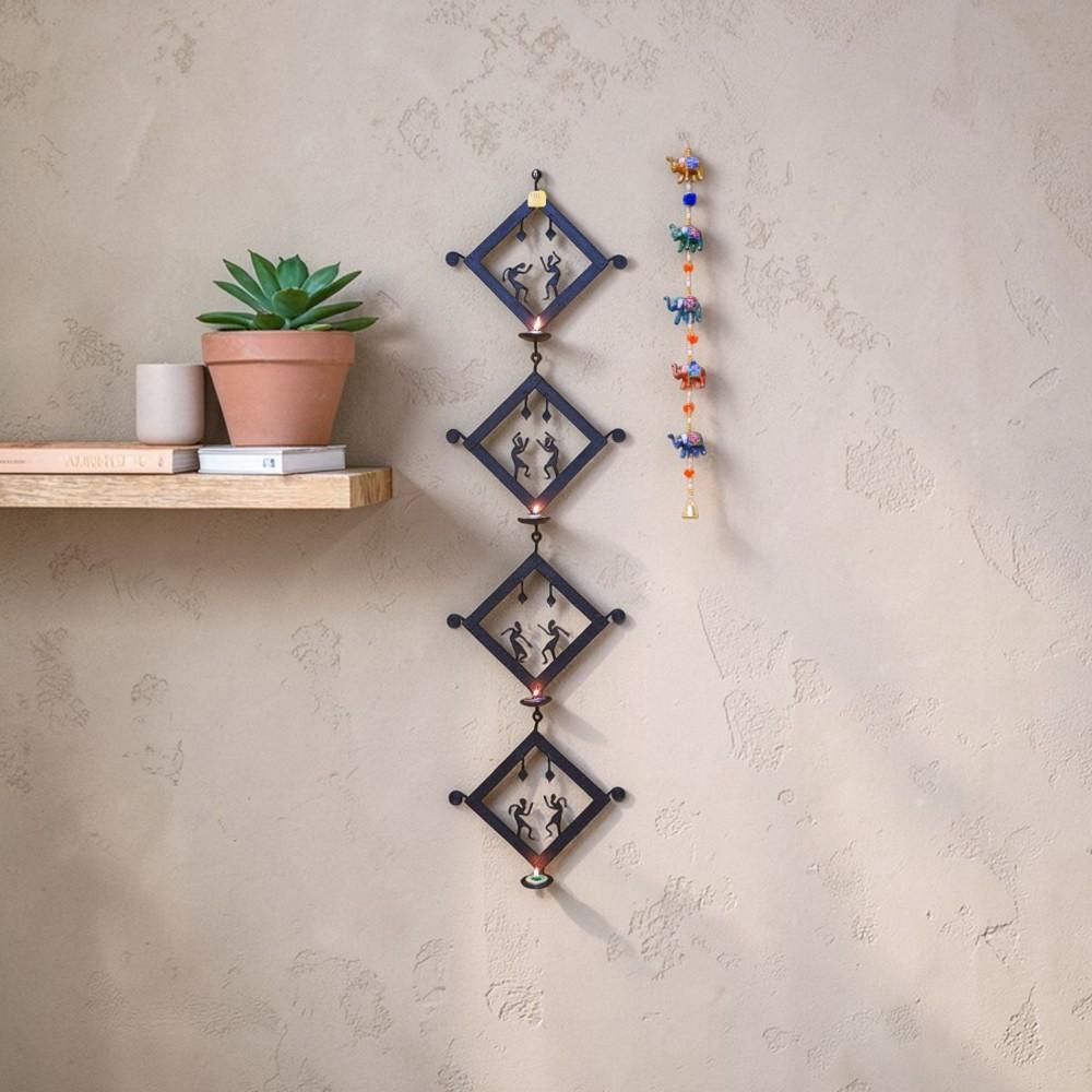 Handmade Bastar iron craft square tiles tea light wall hanging decorative metal wall decor