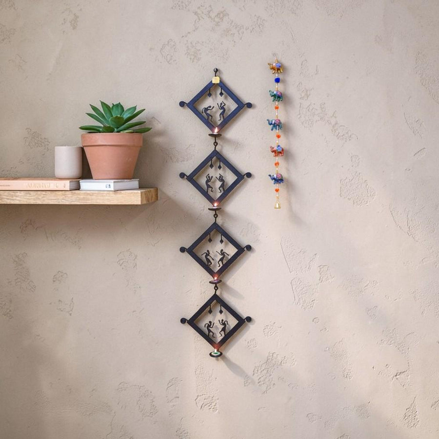 Handmade Bastar iron craft square tiles tea light wall hanging decorative metal wall decor