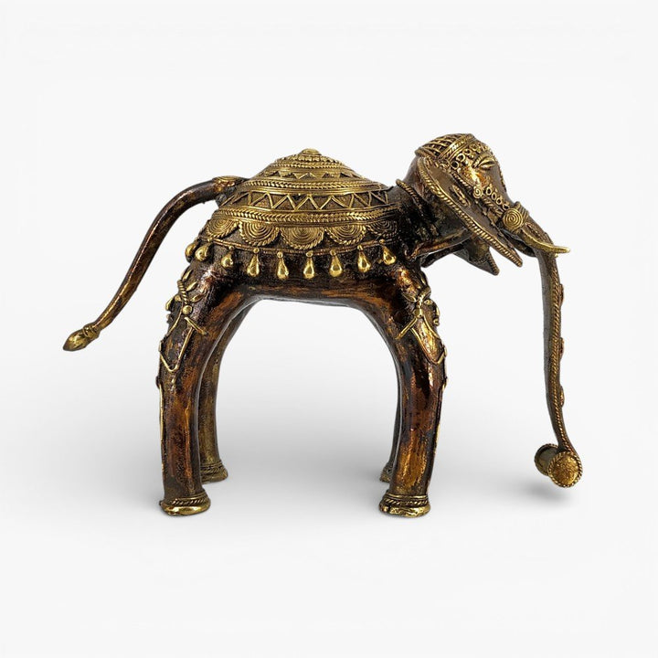 Bastar Dokra art elephant statue with detailed bell metal texture