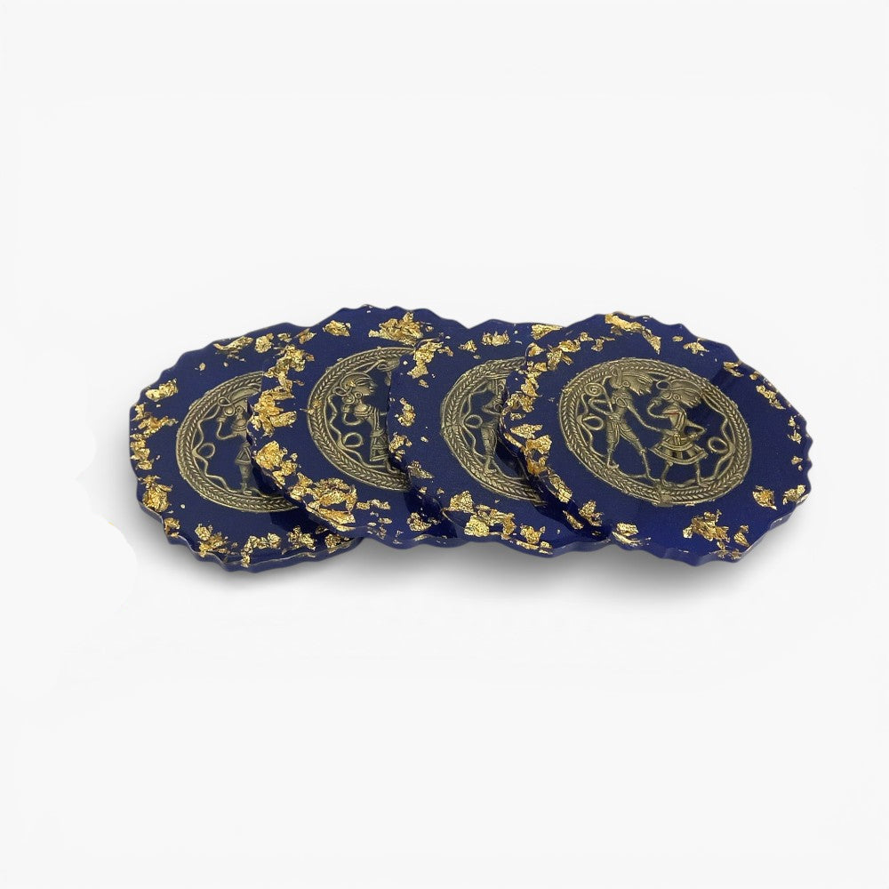 Set of four handcrafted blue resin coasters