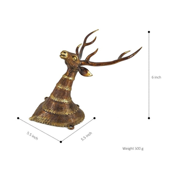 Brass deer head wall accent close-up of multi-collar detailing