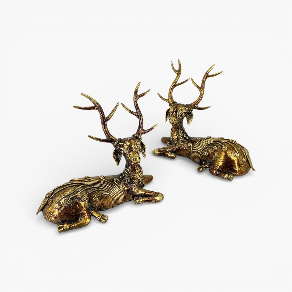 Handcrafted brass deer home decor with detailed antlers