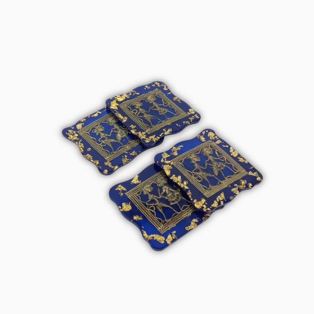 Handcrafted brass Dokra art square resin coaster for coffee table