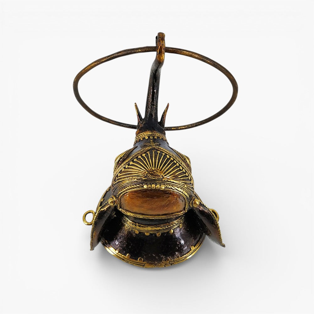 Top view of handcrafted brass elephant wall hanging