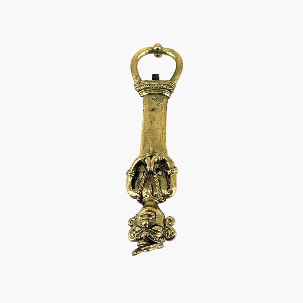 Handcrafted brass human figure bottle opener golden finish top view