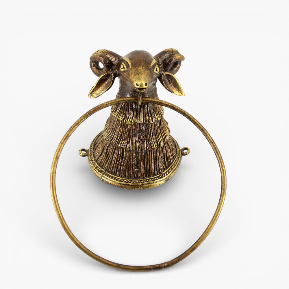 Handcrafted brass towel ring holder with lamb motif