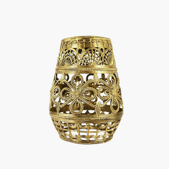 Golden brass handcrafted lampshade with floral openwork design