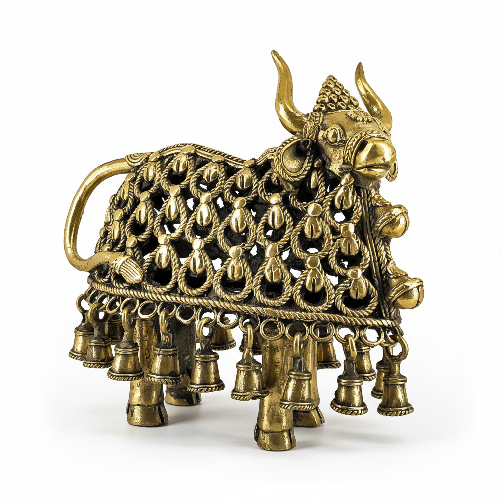 Resonant Nandi Bell Sculpture – Bastar Dokra Art Brass Decor