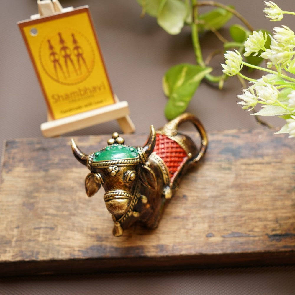 Handcrafted brass Nandi resting sculpture tabletop decor