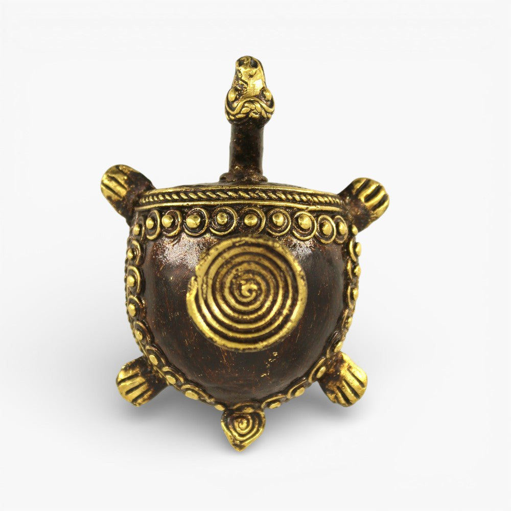 Handcrafted brass tortoise tea light holder top view