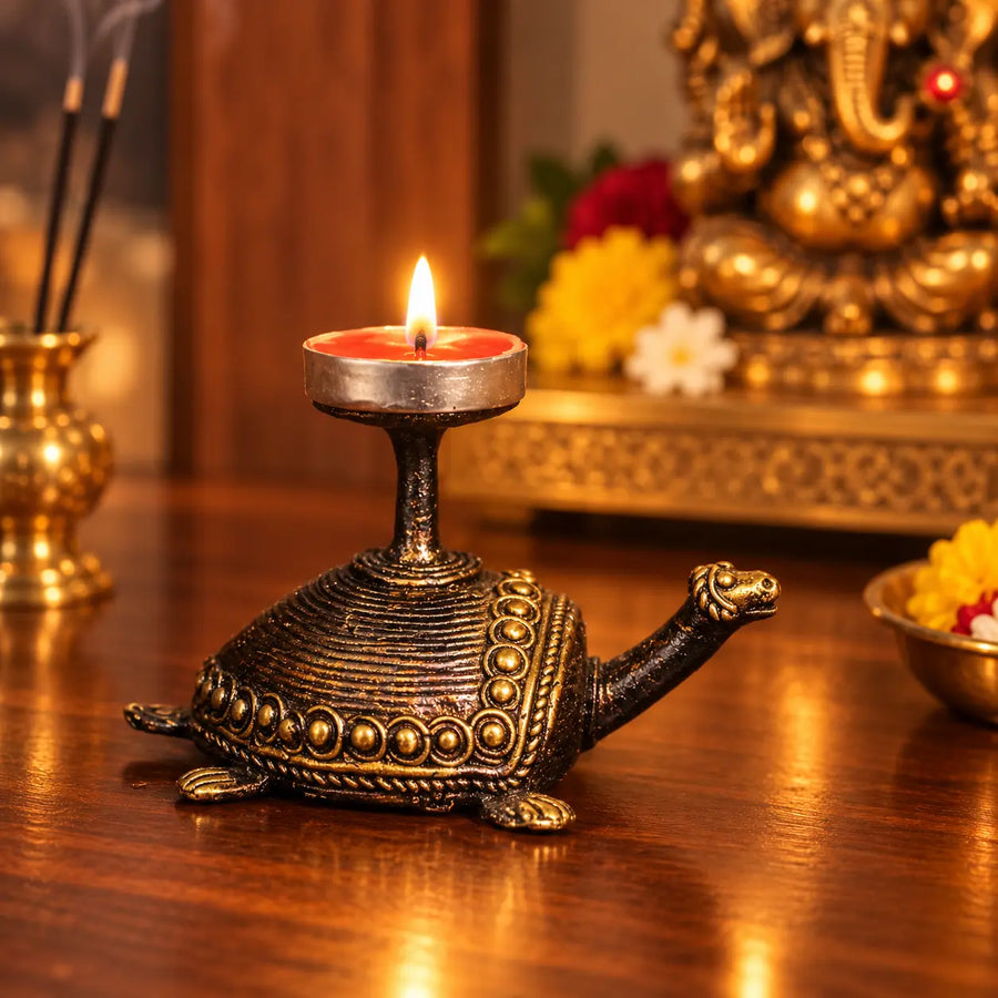 Bastar Dokra art tealight holder side image
