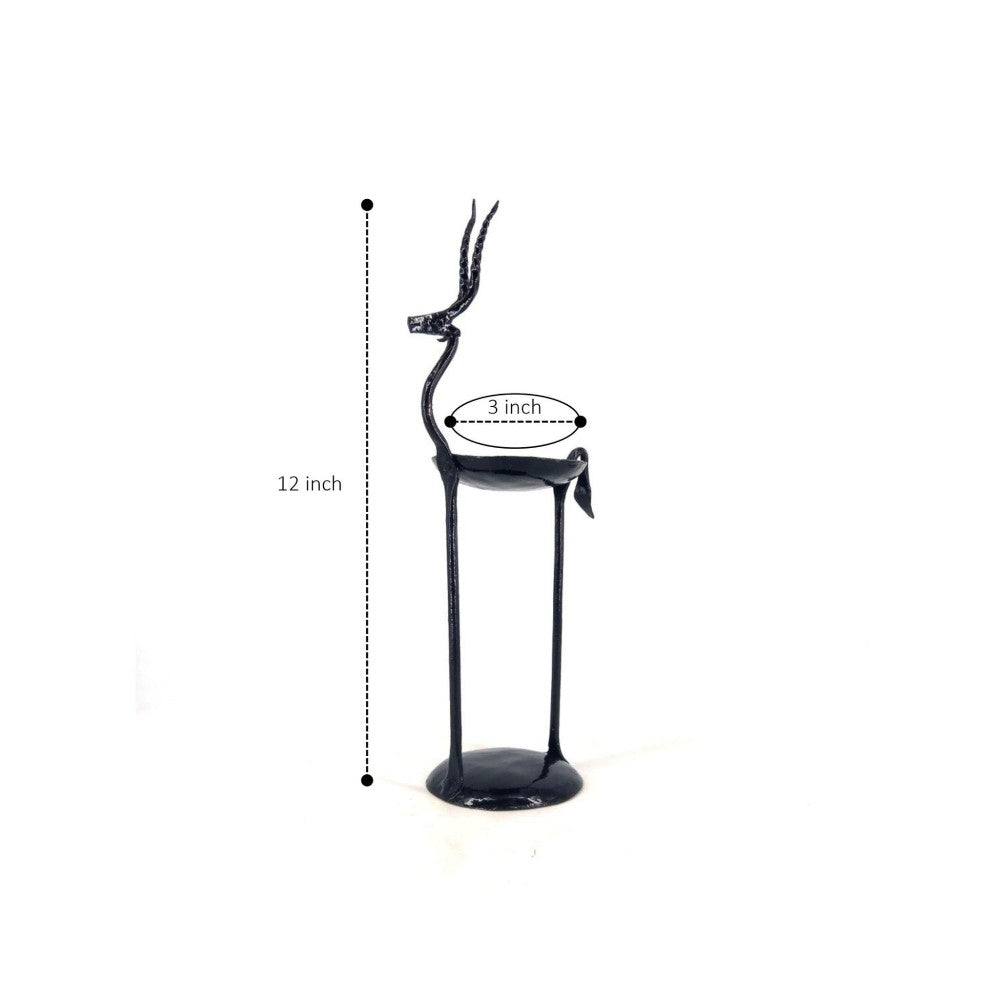 Black iron deer shaped candle holder with elevated tea light