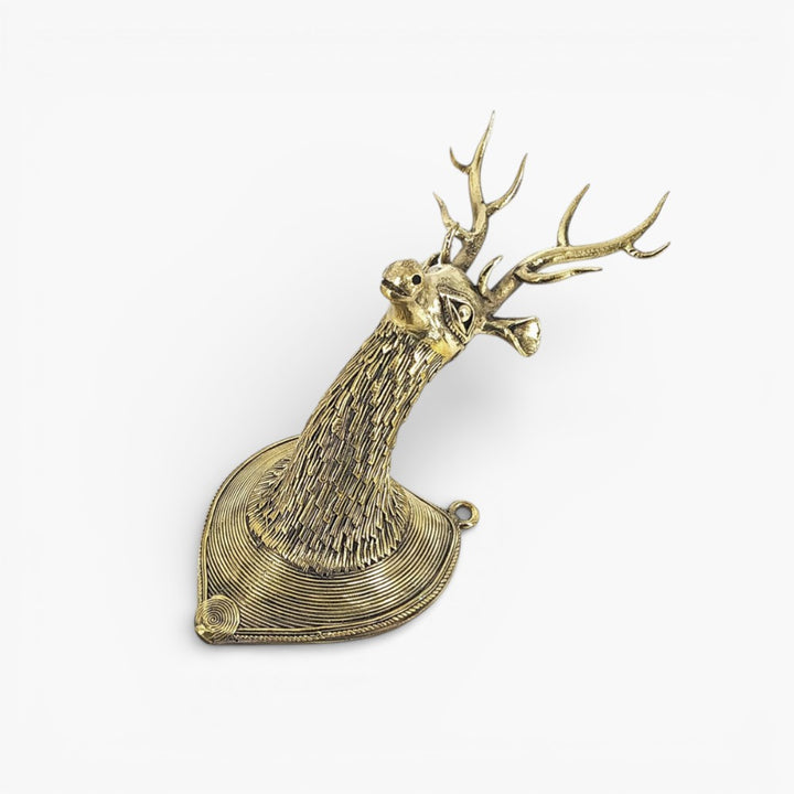 Decorative Bastar Dokra art brass deer head wall hanging golden handcrafted ethnic wall decor