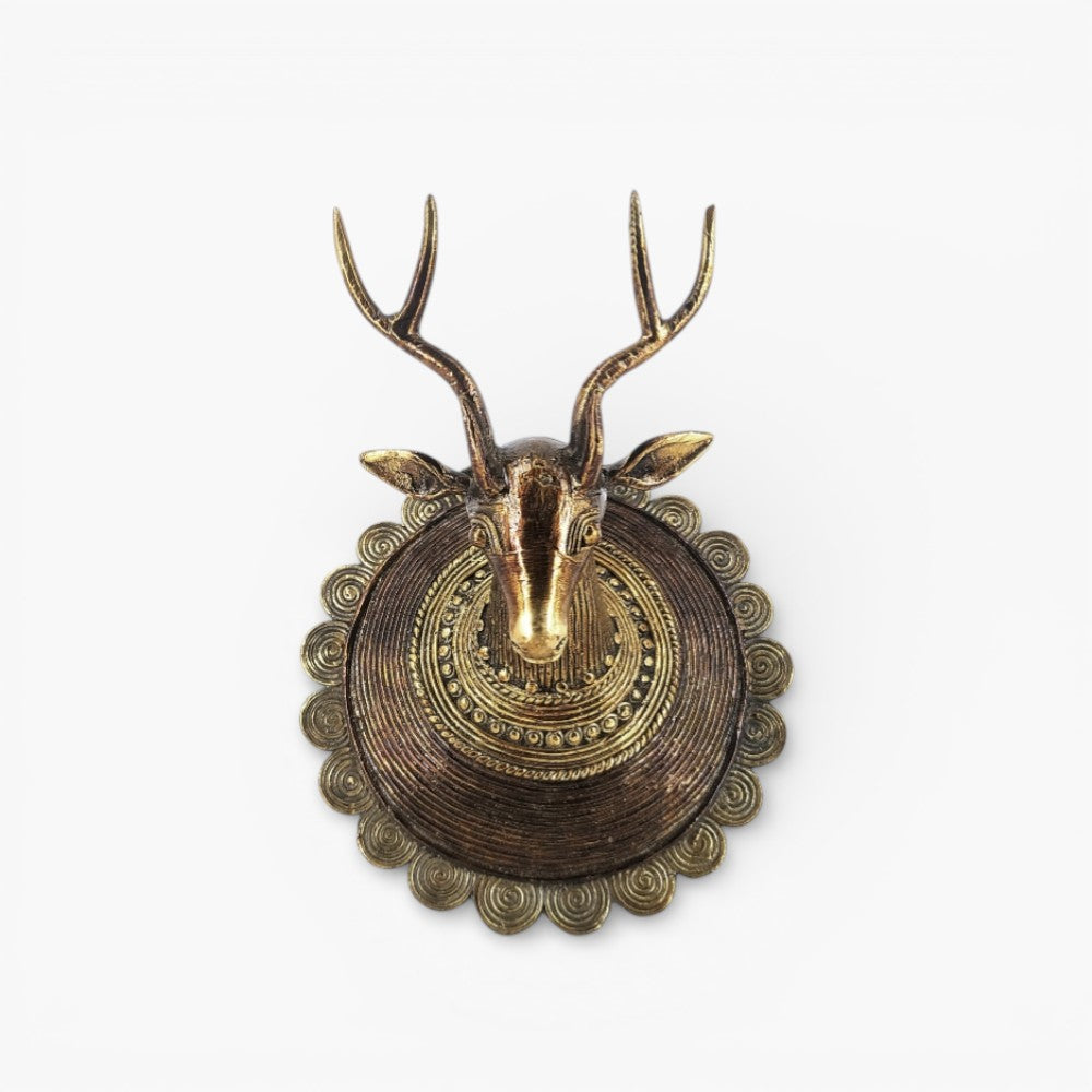 Traditional Bastar Dokra art brass dual tone deer head wall hanging handcrafted ethnic wall decor