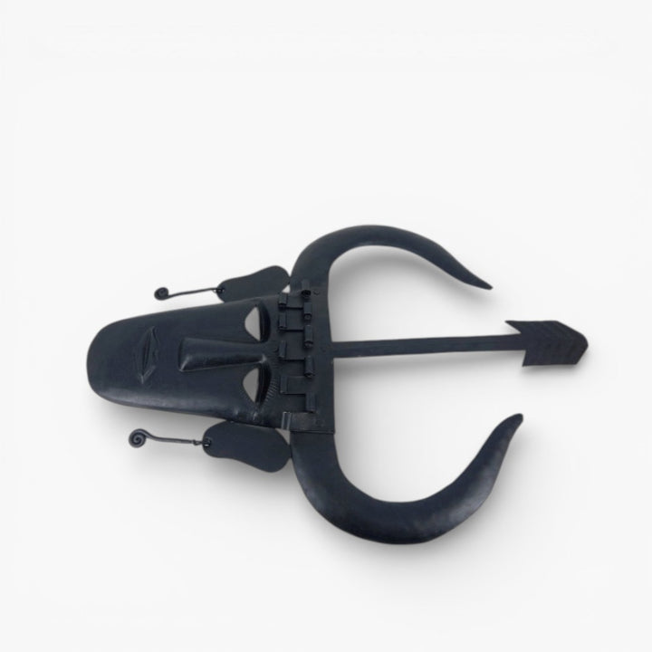 Handcrafted Bastar iron art Madia wall mask black metal wall decor traditional iron craft top view