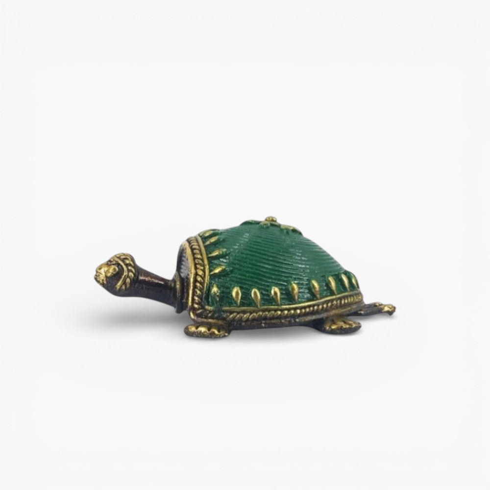 Handmade bell metal turtle figurine Bastar Dokra art side angle
